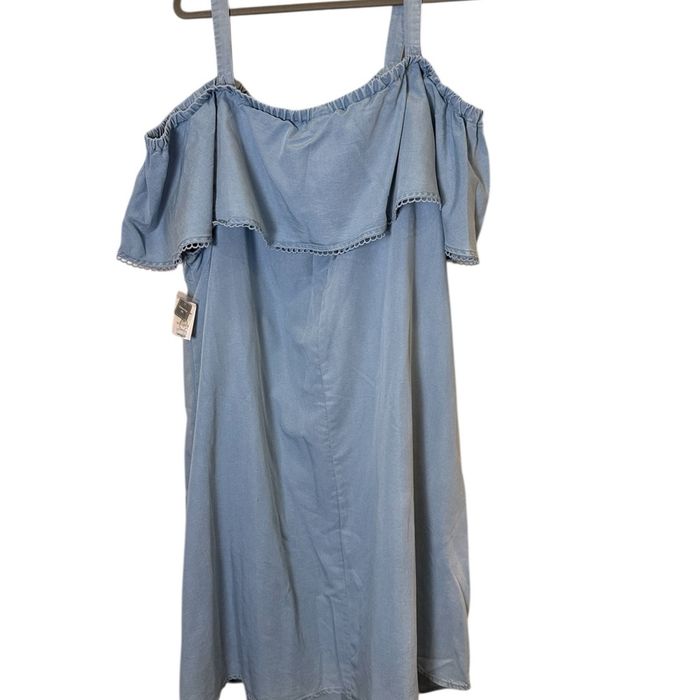 Chambray Blue Off-Shoulder Dress Sundress Sz 24-26w - Picture 4 of 10